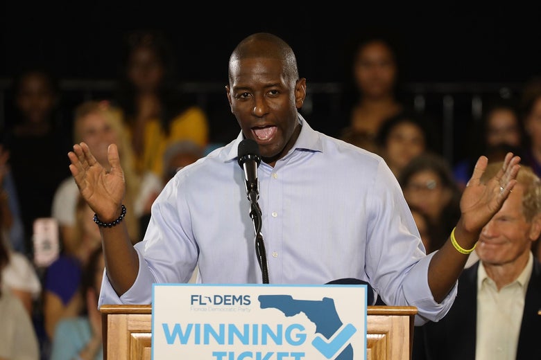 Andrew Gillum at a podium